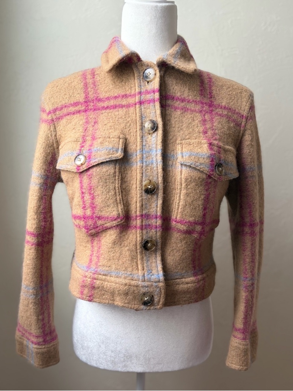 Wilfred Free The Ganna Cropped Shirt Jacket Wool Blend Plaid XS